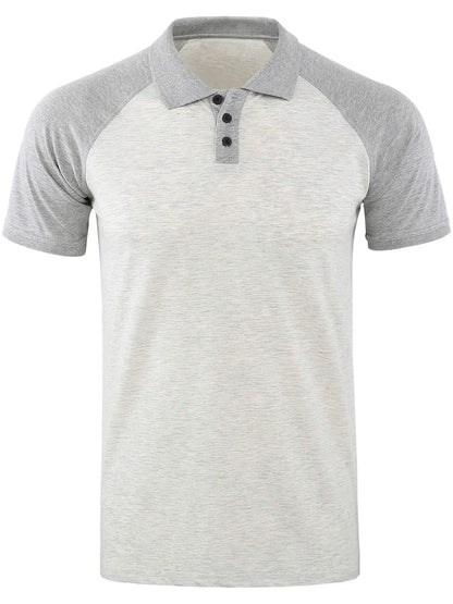 Men's Casual Raglan Sleeve Two-Tone Polo Shirt - Gray