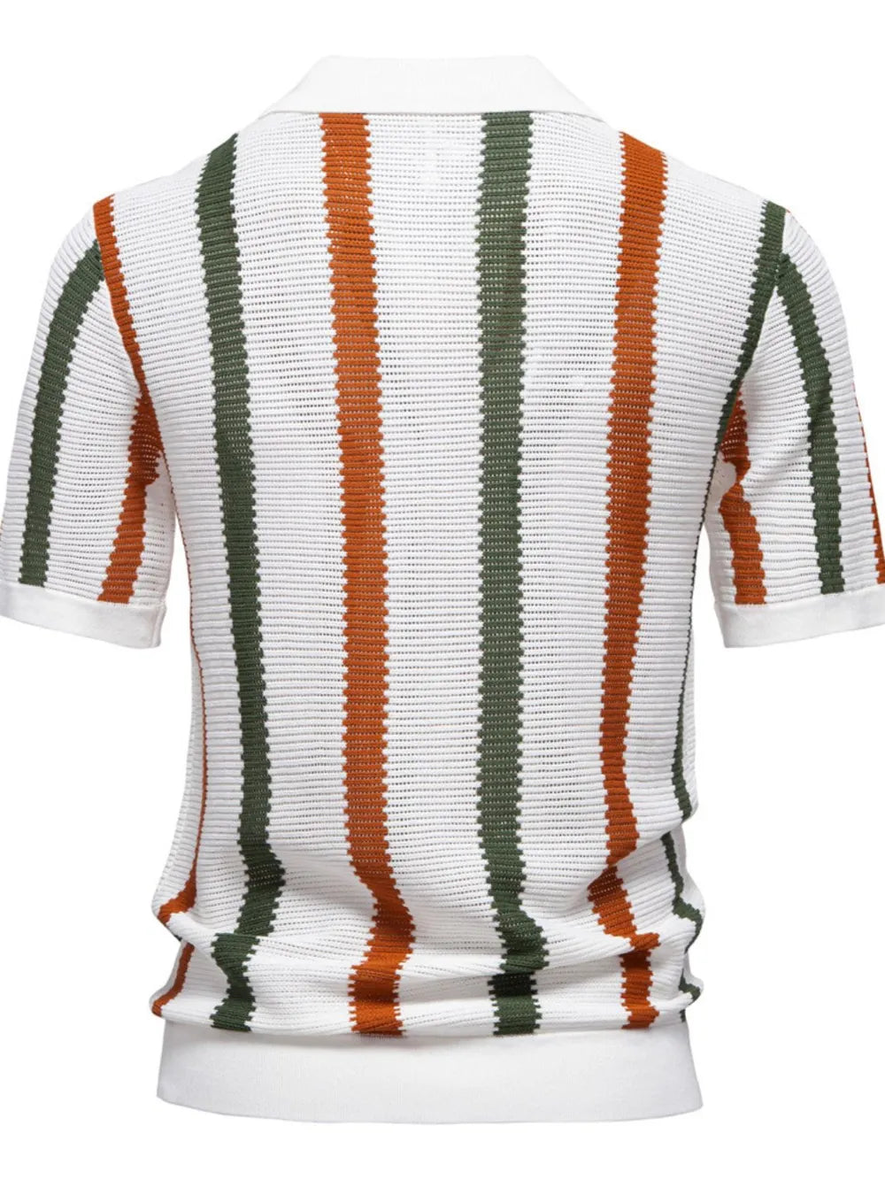 Men's Collared Neck Striped Knit Polo Shirt - White