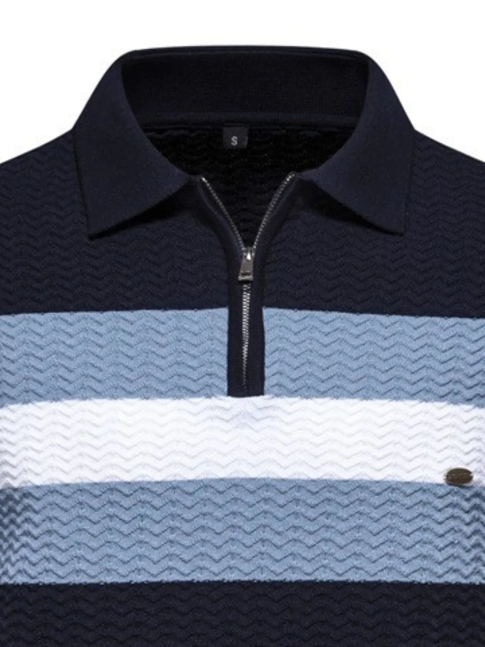 Men's Collared Neck Striped Texture Knit Polo Shirt - Dark Navy