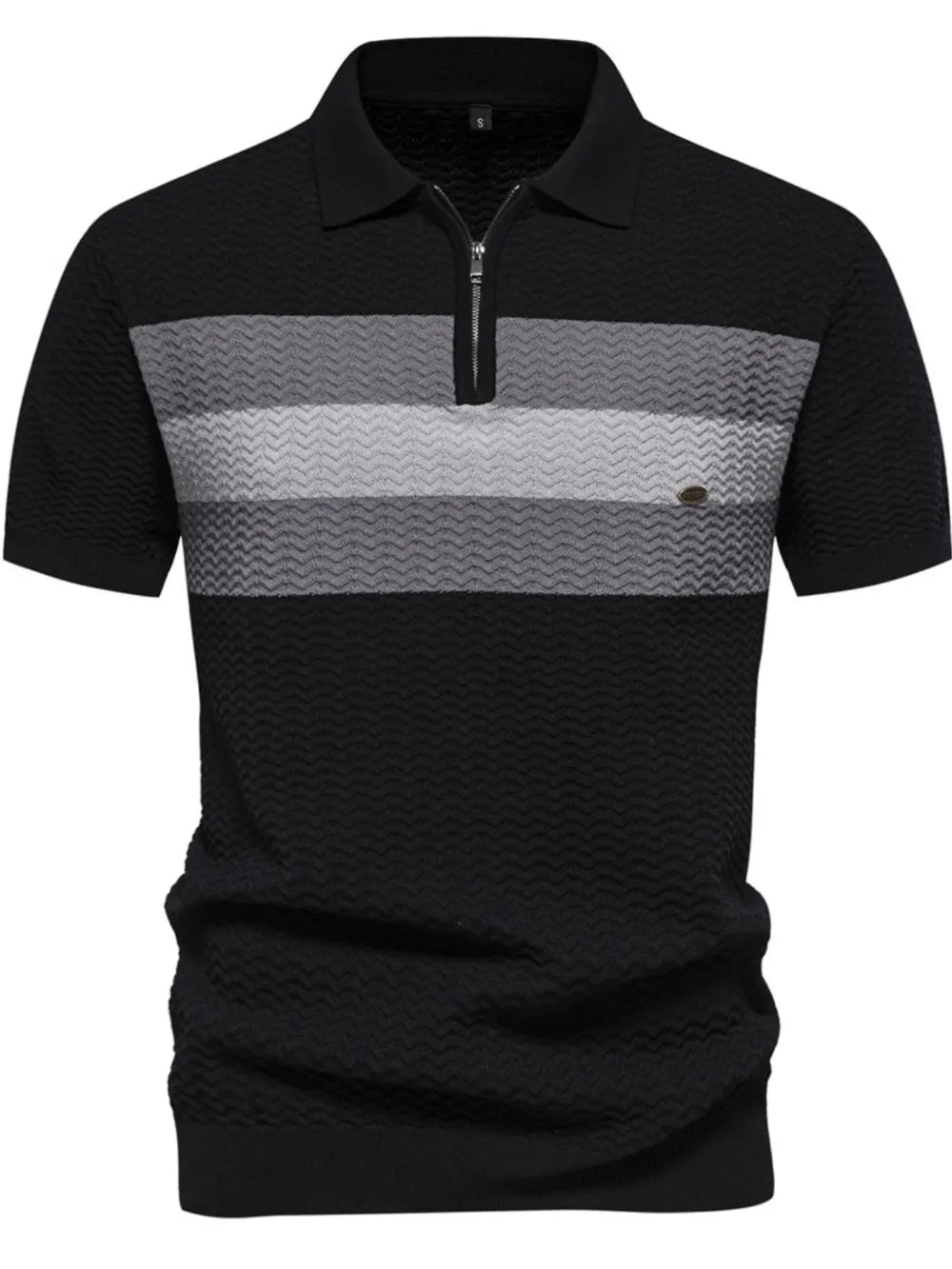 Men's Collared Neck Striped Texture Knit Polo Shirt - White