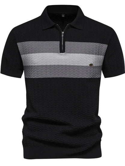 Men's Collared Neck Striped Texture Knit Polo Shirt - White