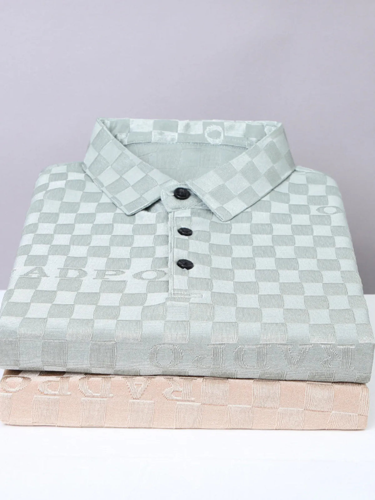 Men's Checkered Pattern Short Sleeve Casual Polo Shirt - Dust Storm