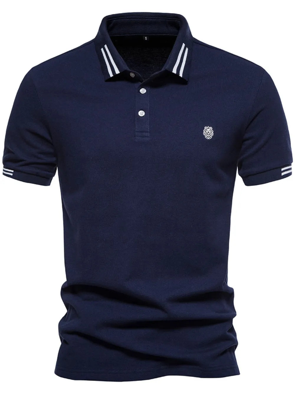 Men's Embroidered Striped Short Sleeve Polo Shirt - Light Blue