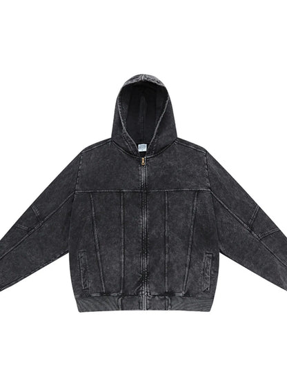 Men's Washed Zip Up Casual Hoodie - DCDesigns mens casual hoodie product view