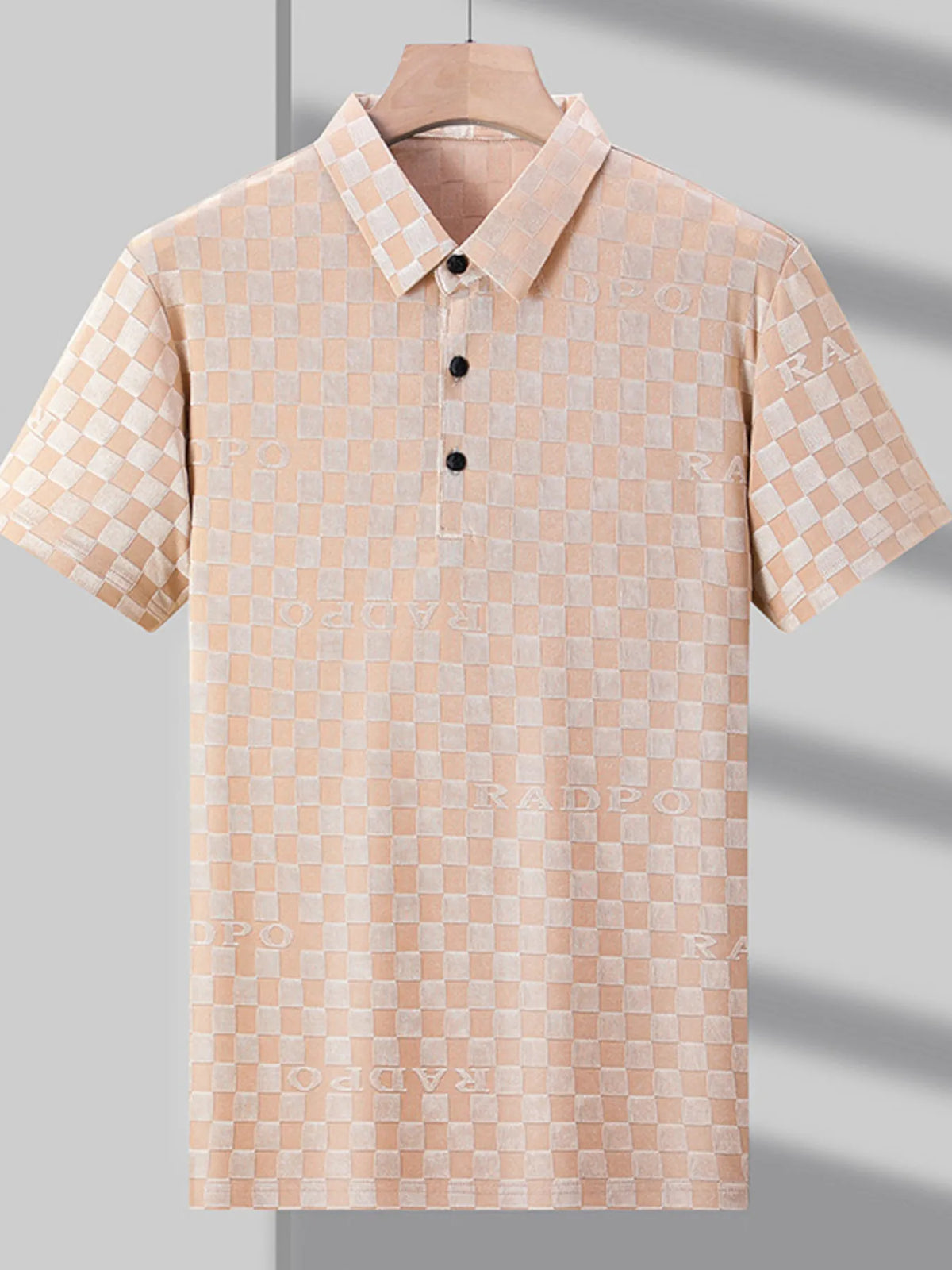 Men's Checkered Pattern Short Sleeve Casual Polo Shirt - Dust Storm
