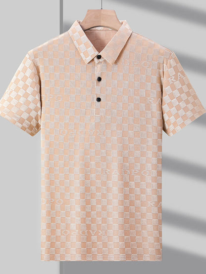 Men's Checkered Pattern Short Sleeve Casual Polo Shirt - Dust Storm