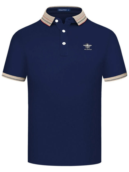 Men's Striped Collar Short Sleeve Polo Shirt - Navy
