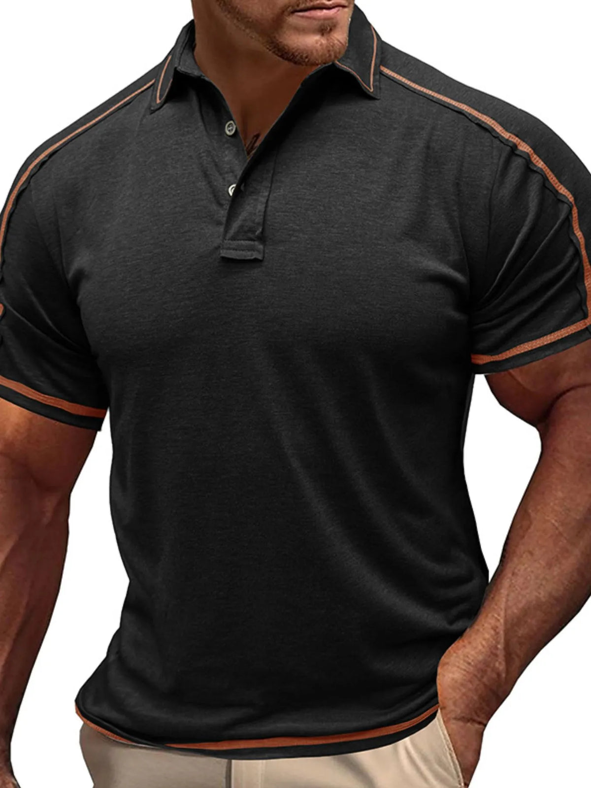 Men's Collared Neck Polo Shirt with Contrast Piping - Moss