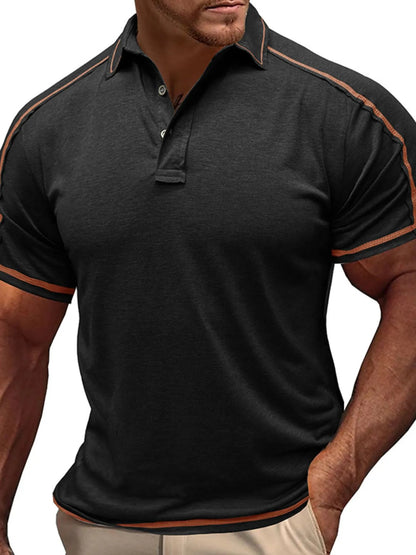 Men's Collared Neck Polo Shirt with Contrast Piping - Moss