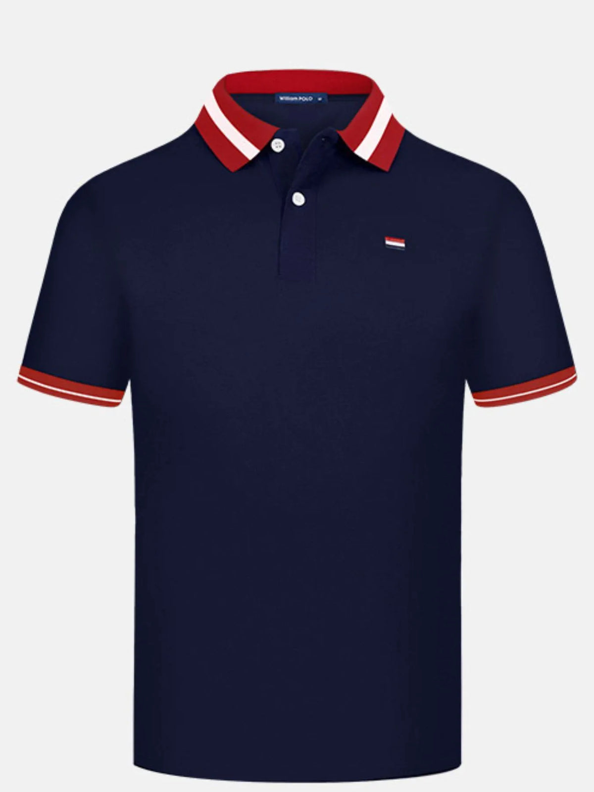 Men's Striped Collar Short Sleeve Polo Shirt - Navy