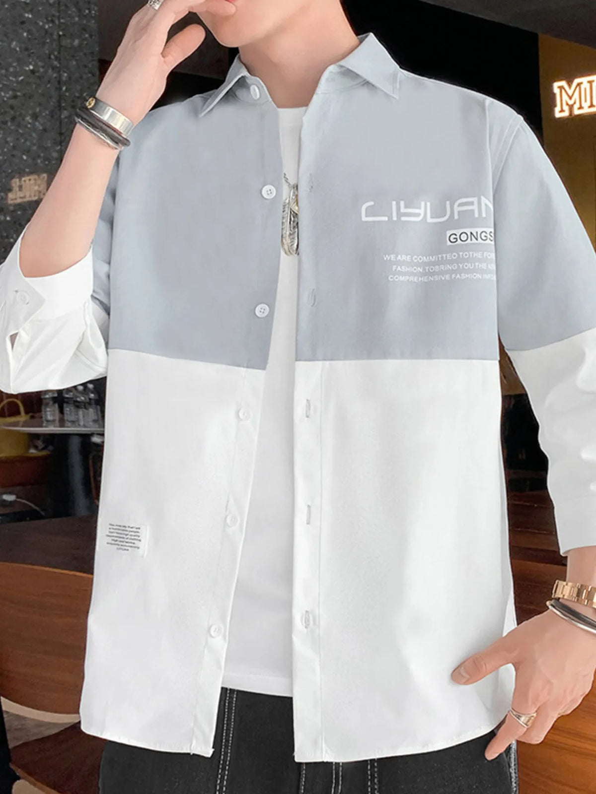 Men's Two-Tone Casual Button-Down Shirt | DCDesigns