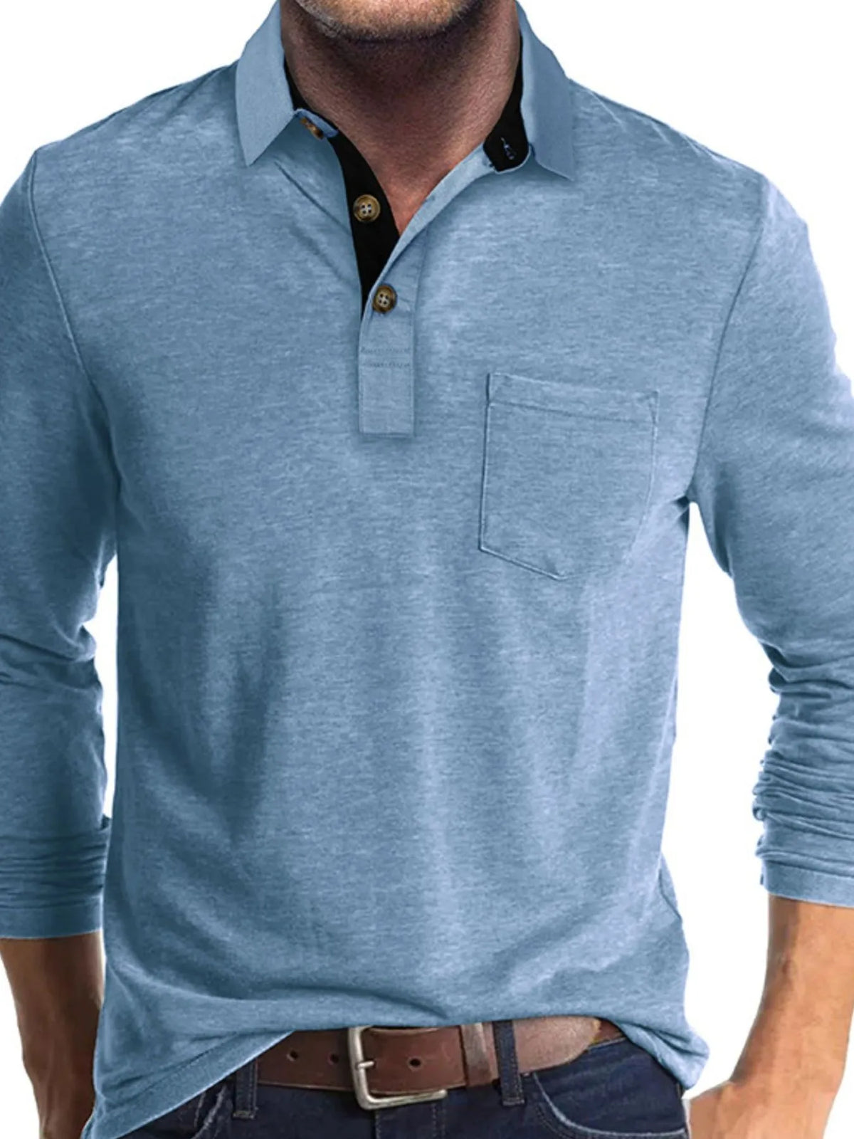 Men's Long Sleeve Pocket Polo Shirt - White