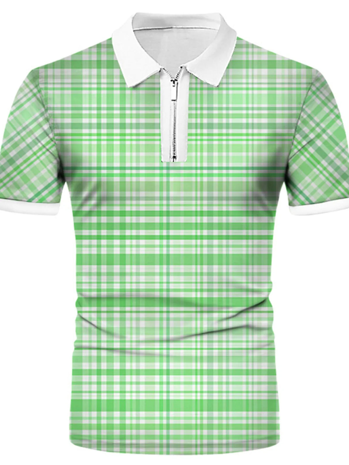 Men's Plaid Quarter Zip Short Sleeve Polo Shirt - Light Blue