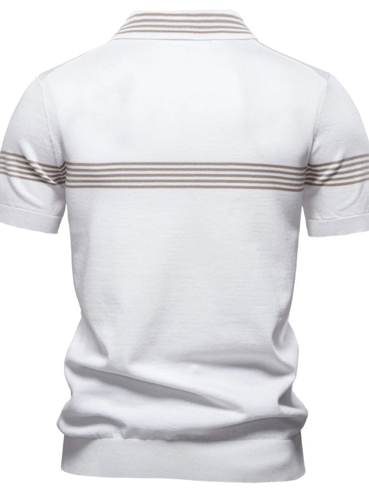 Men's Classic Striped Zip Collar Polo Shirt - White