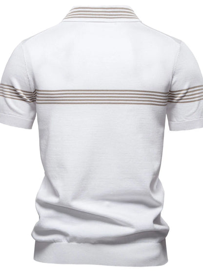 Men's Classic Striped Zip Collar Polo Shirt - White