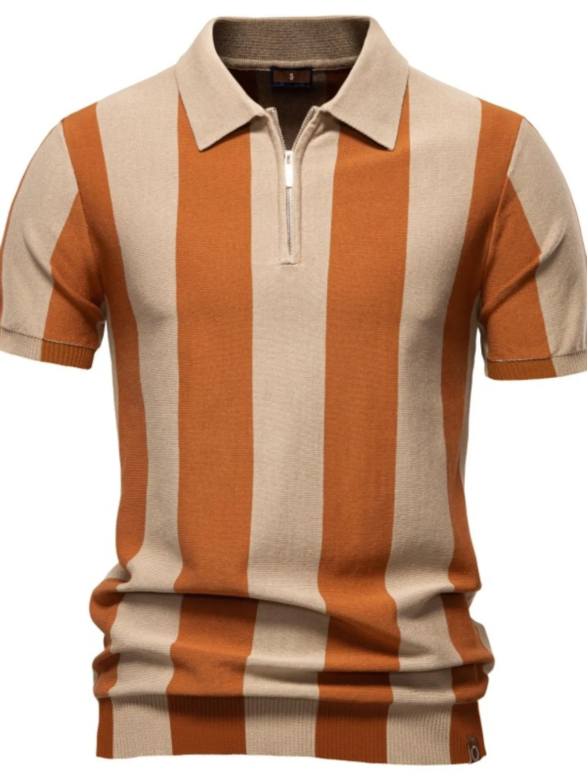 Men's Classic Striped Zip Collar Polo Shirt - Black