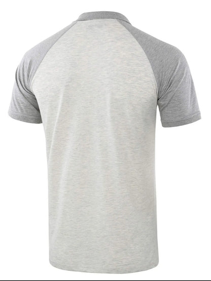 Men's Casual Raglan Sleeve Two-Tone Polo Shirt - Gray