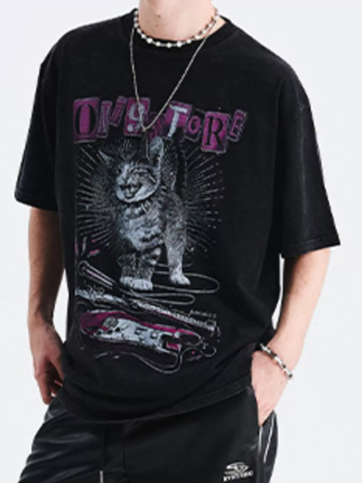 Men's Cat Graphic Oversized T-Shirt – men's bold Y2K streetwear graphic tee, product image 3