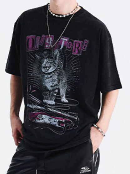 Men's Cat Graphic Oversized T-Shirt – men's bold Y2K streetwear graphic tee, product image 3