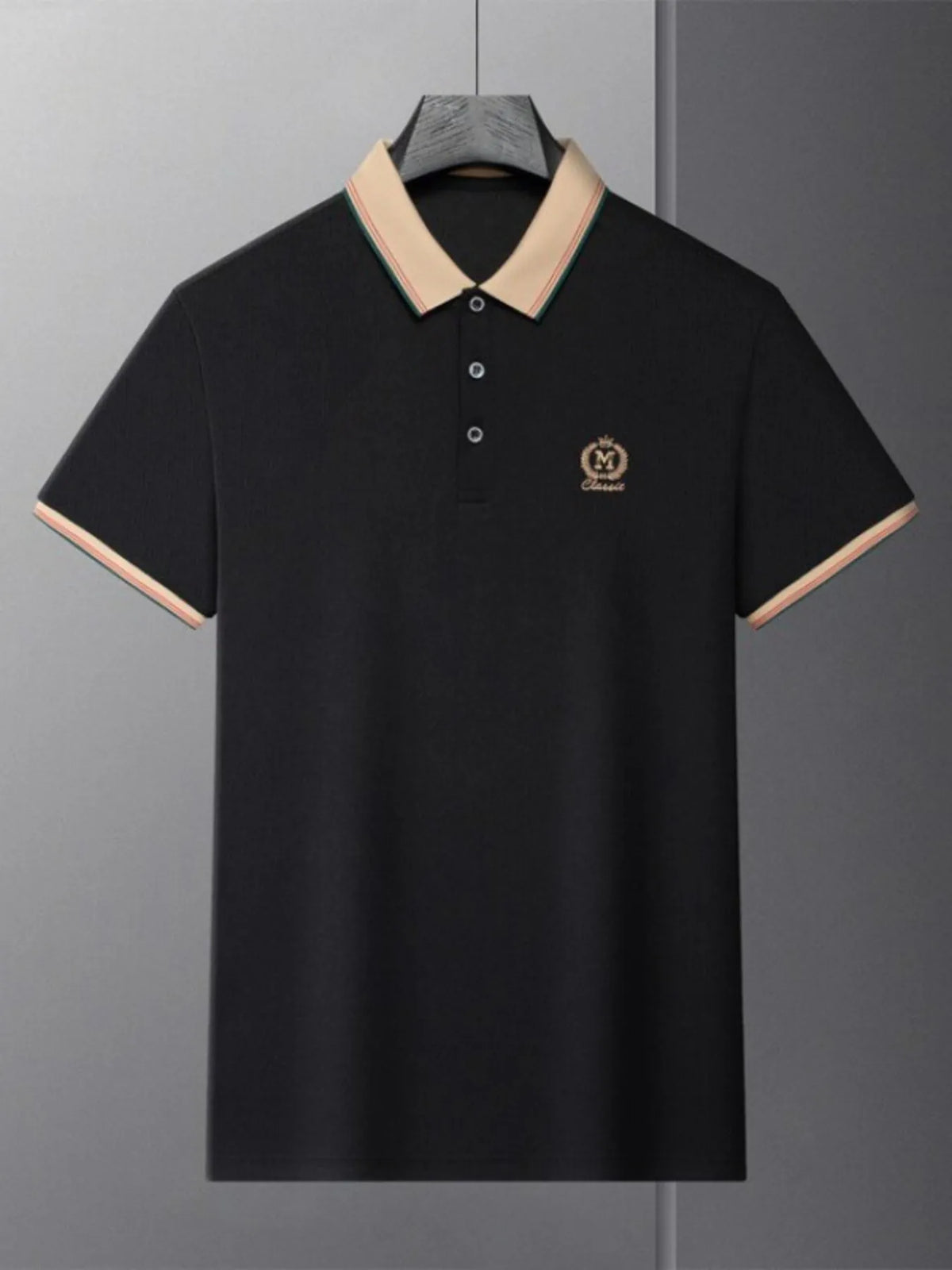 Men's Contrast Collar Classic Polo Shirt - Black