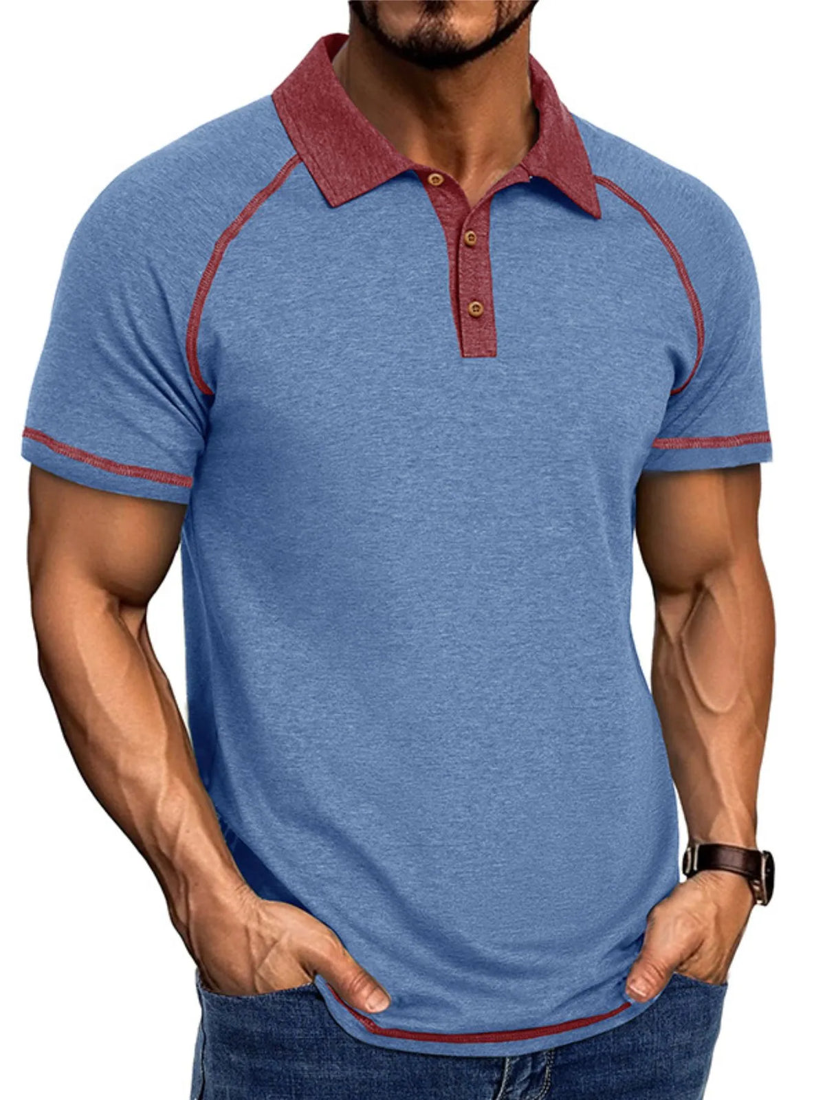 Men's Contrast Collar Short Sleeve Polo Shirt - Gray