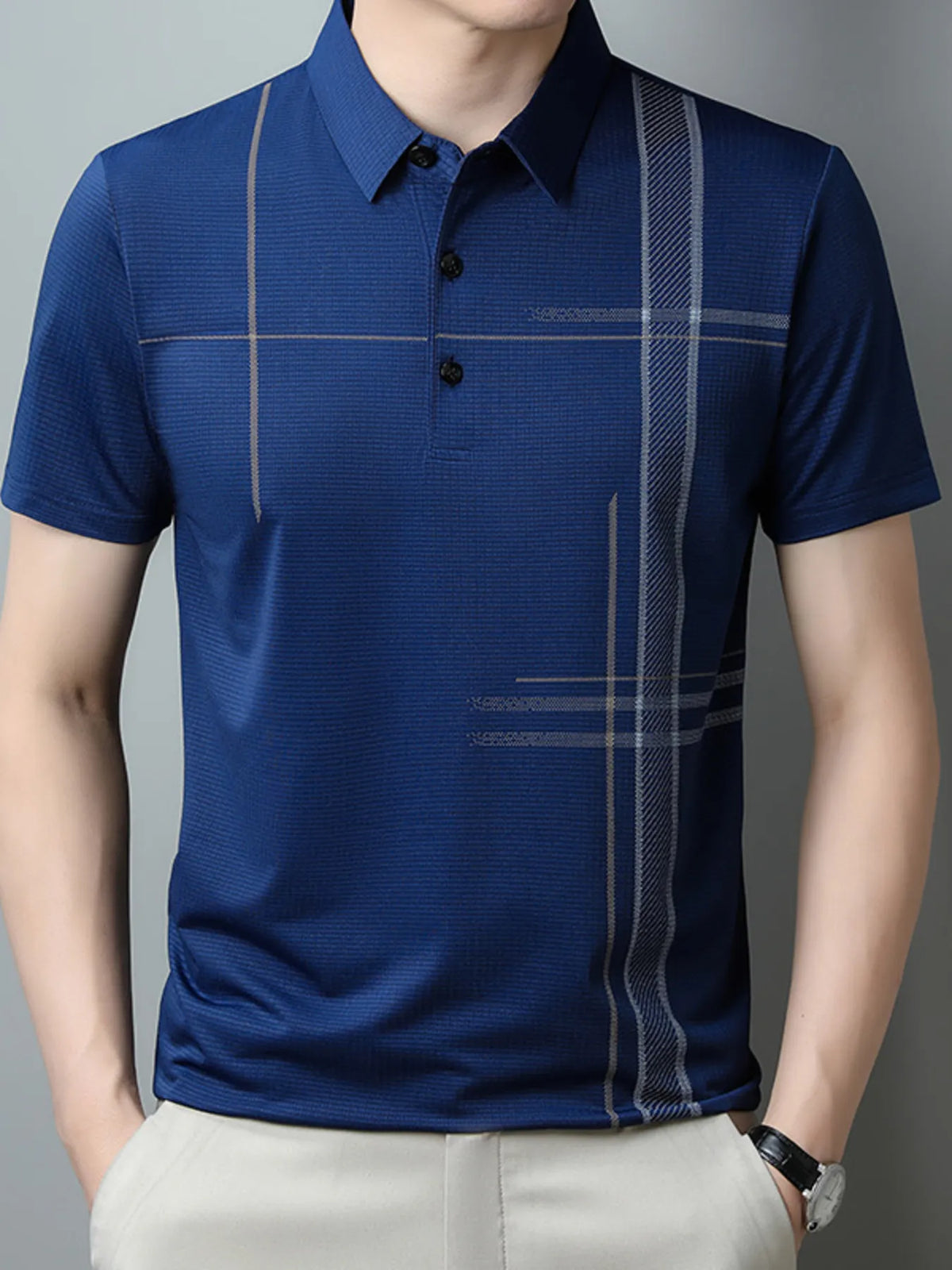 Men's Short Sleeve Business Casual Polo Shirt - Navy