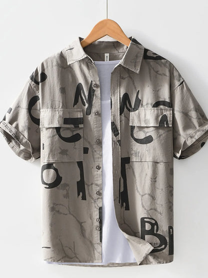 Men's Printed Button-Up Short Sleeve Shirt | DCDesigns