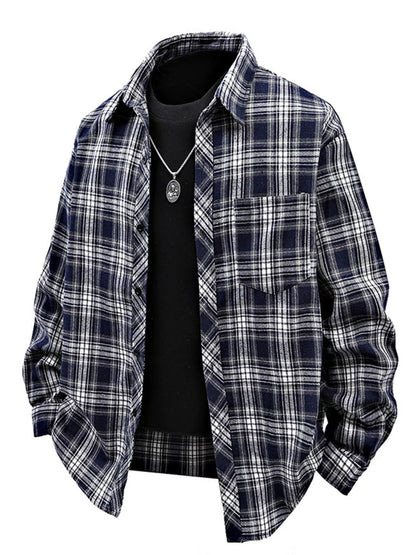 Men's Casual Plaid Long Sleeve Shirt | DCDesigns