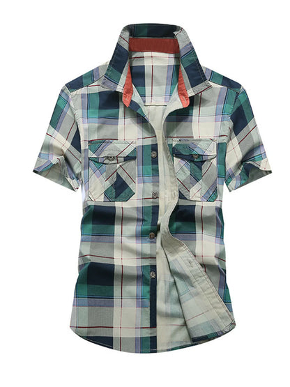 Men's Casual Plaid Short Sleeve Shirt | DCDesigns