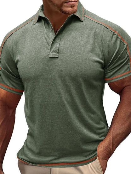 Men's Collared Neck Polo Shirt with Contrast Piping - Khaki