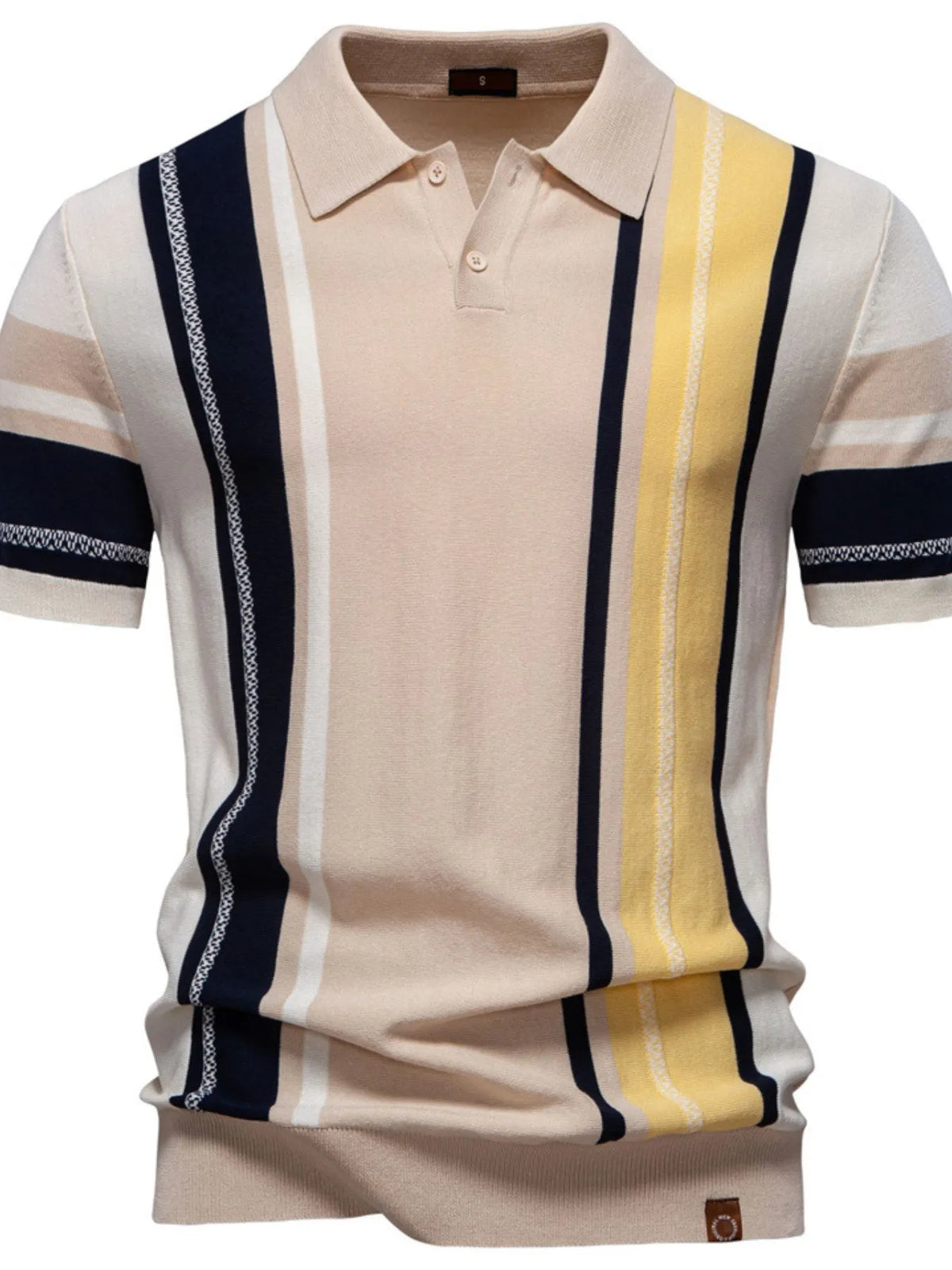 Men's Contrast Striped Knit Polo Shirt - Khaki