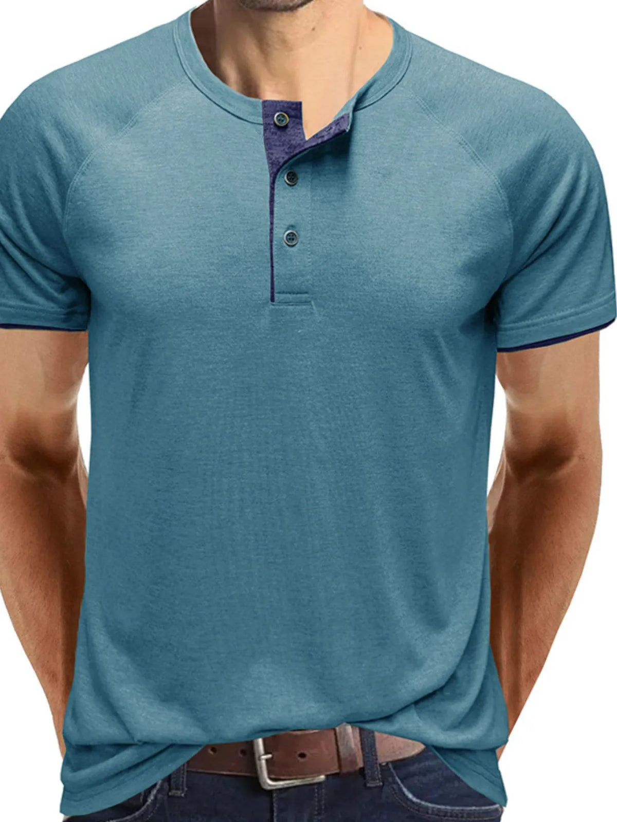 Men's Classic Contrast Trim Henley Polo Shirt - Moss