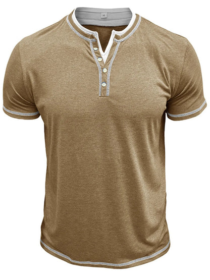 Men's Casual Henley Polo Shirt with Contrast Trim - Camel