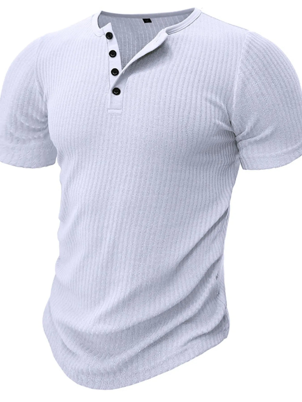Men's Slim Fit Ribbed Henley Polo Shirt - White