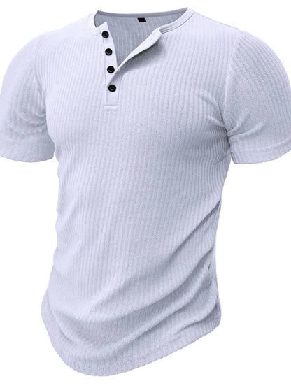 Men's Slim Fit Ribbed Henley Polo Shirt - White