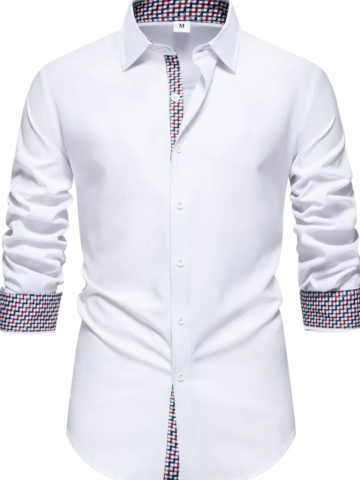 Men's Button-Down Shirt with Checkered Contrast Trim | DCDesigns