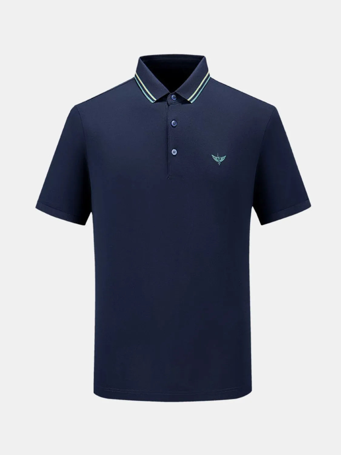 Men's Short Sleeve Breathable Polo with Stripe Detail Collar - Navy