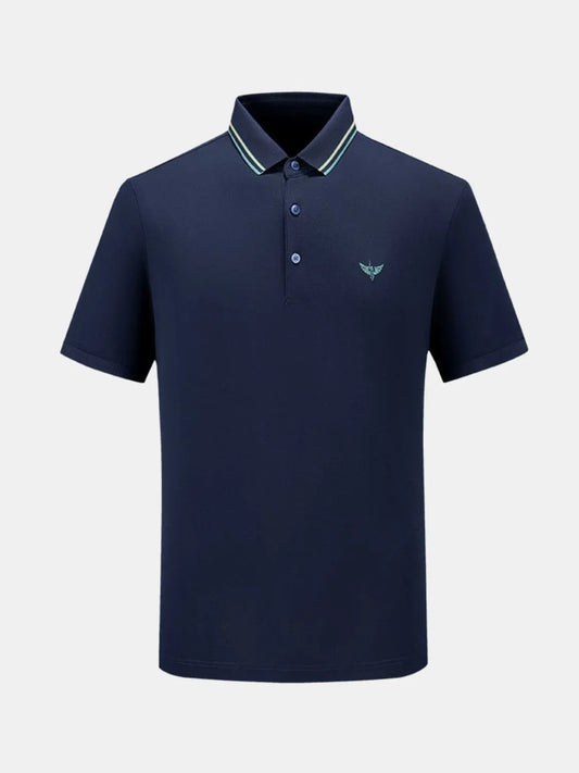 Men's Short Sleeve Breathable Polo with Stripe Detail Collar - Navy