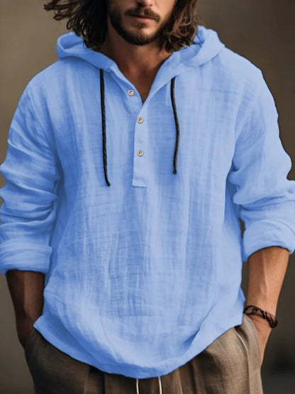 Men's Full Size Half Button Long Sleeve Hoodie - DCDesigns mens casual hoodie product view