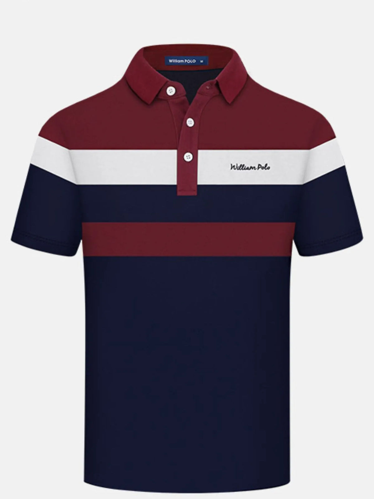 Men's Color Block Striped Short Sleeve Polo Shirt - Burgundy
