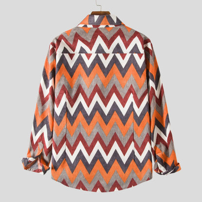 Men's Geometric Chevron Pattern Long Sleeve Casual Shirt | DCDesigns