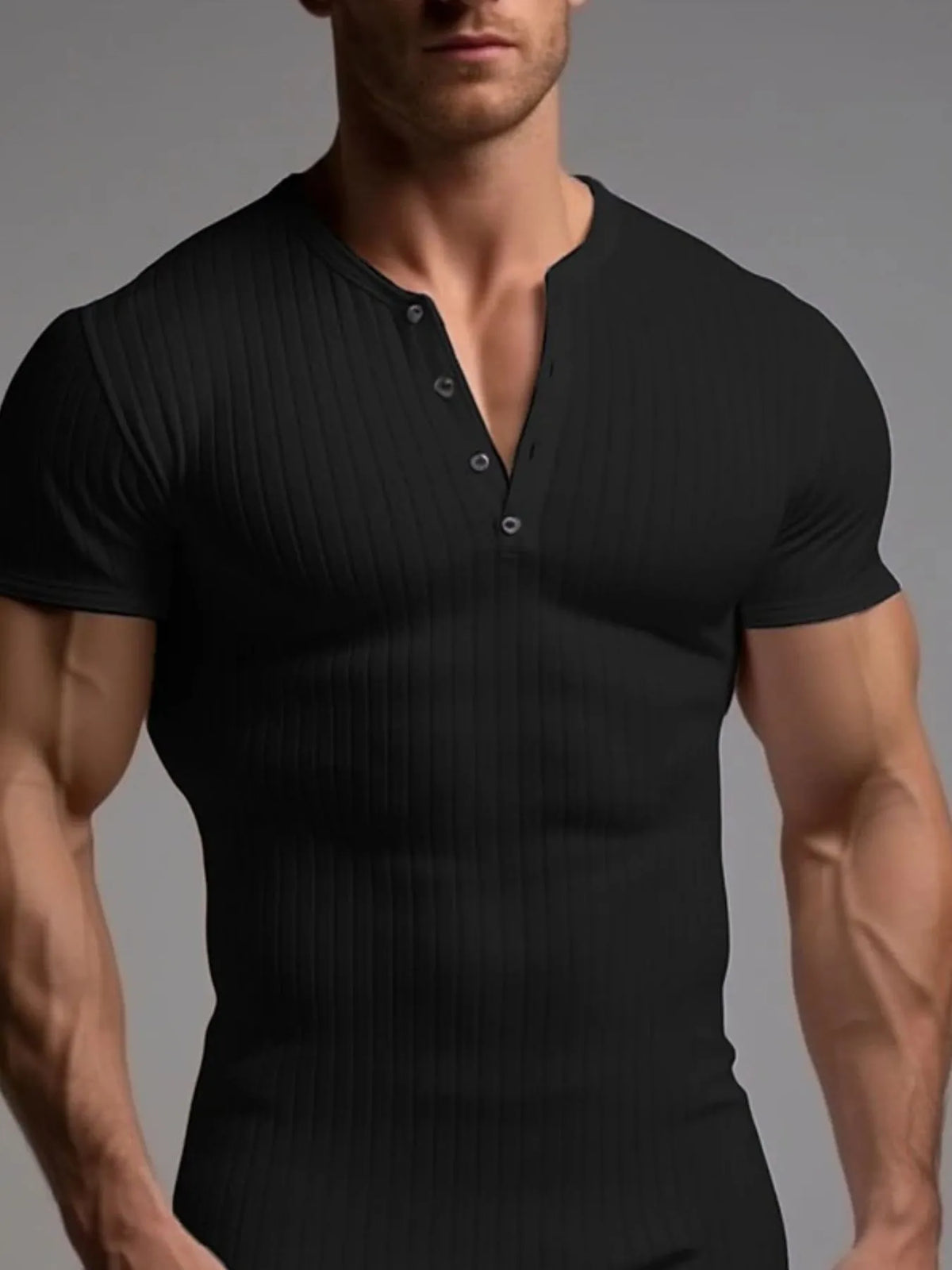 Men's Slim Fit Ribbed Henley Polo Shirt - White