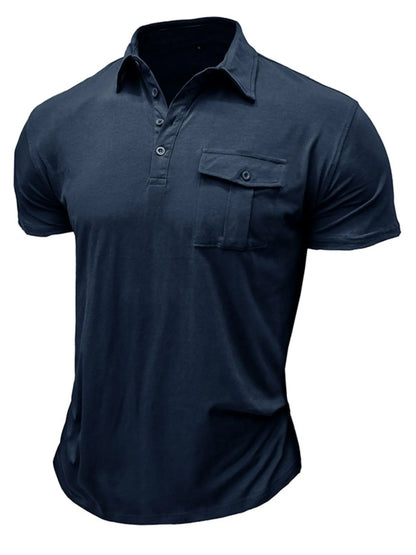 Men's Classic Pocket Polo Shirt with Stand Collar - Navy