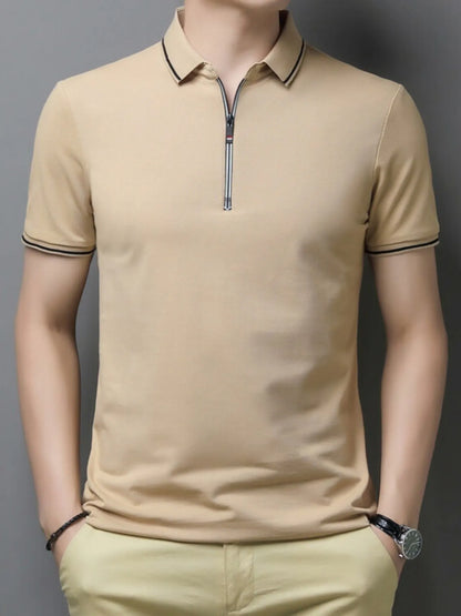 Men's Half-Zip Contrast Trim Polo Shirt - Black