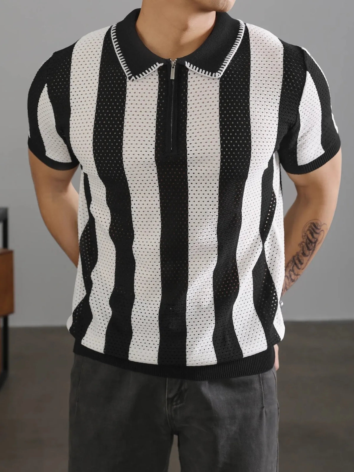Men's Two-Tone Short Sleeve Polo Shirt - Royal Blue