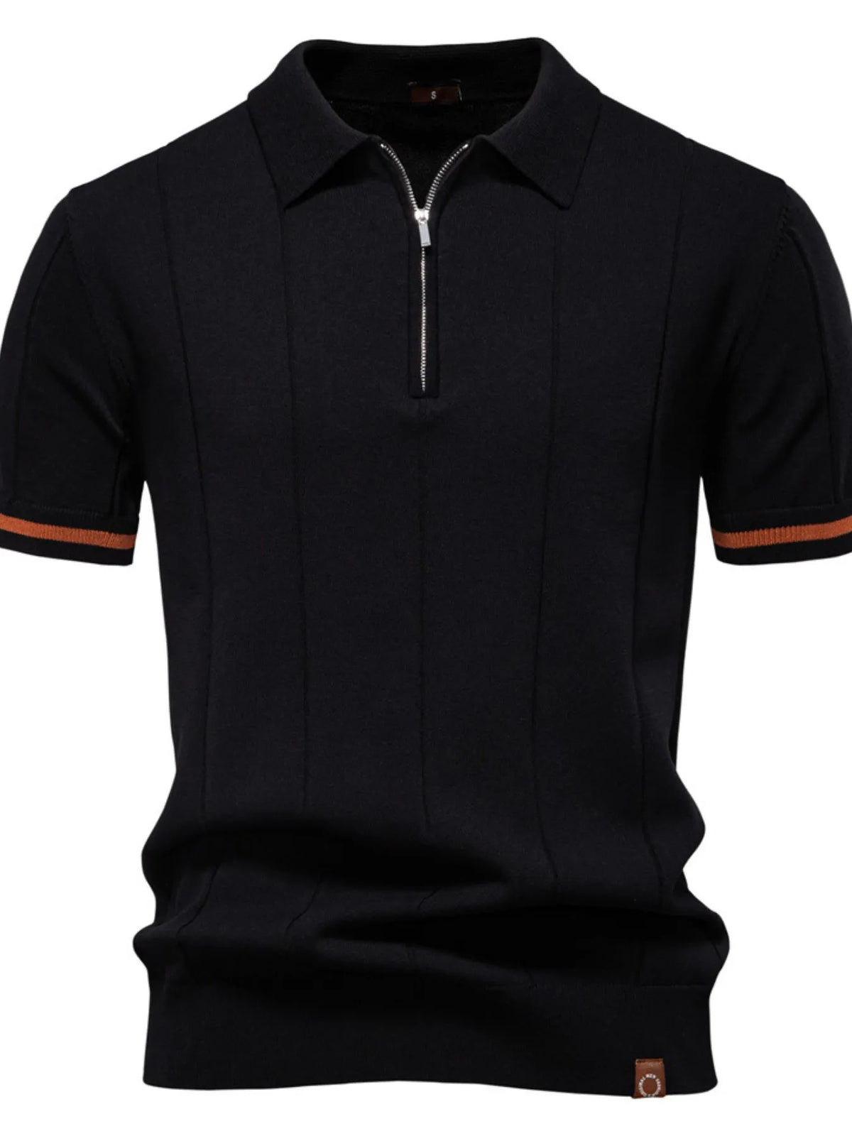 Men's Classic Zip-Neck Knitted Polo Shirt - Navy