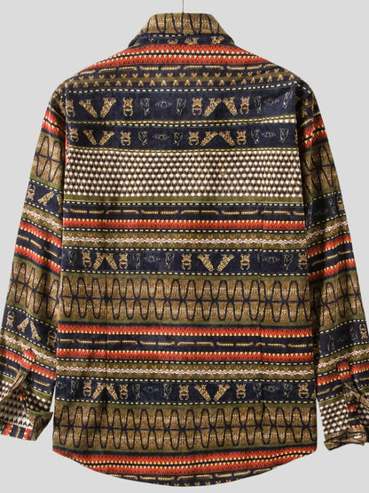 Men's Vintage Ethnic Print Button Down Shirt | DCDesigns