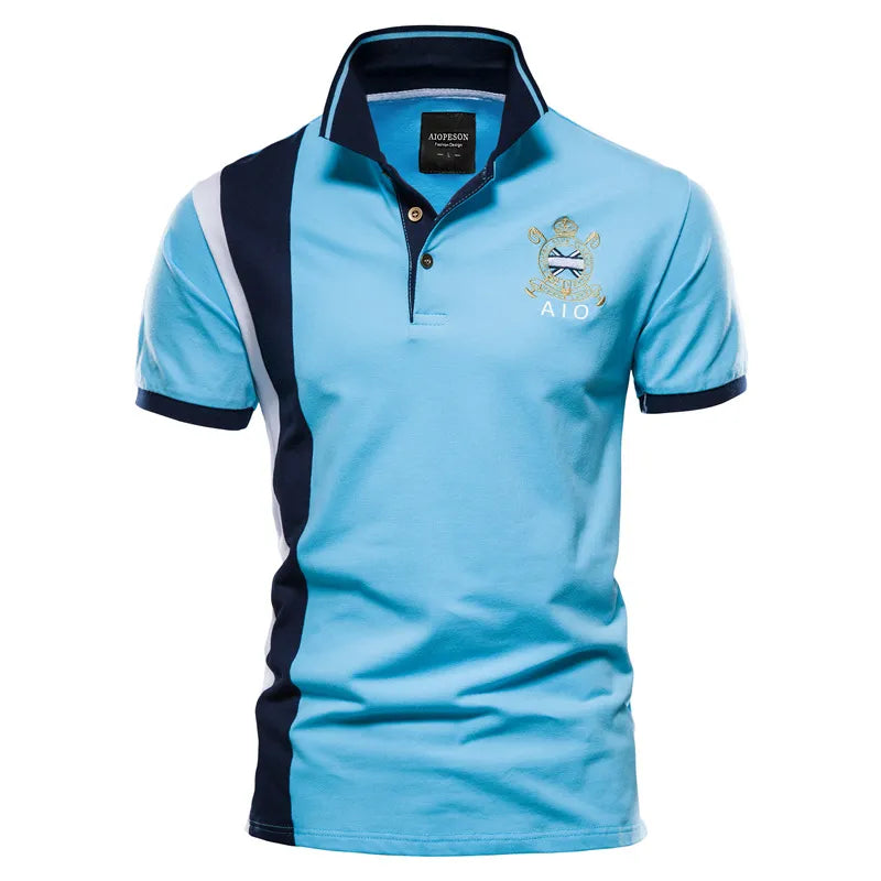Men's Embroidered Collared Neck Striped Contrast Polo Shirt - White