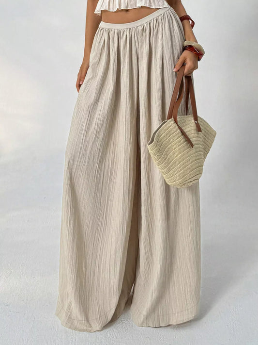 Wide-Leg Textured Pants - DCDesigns women’s fashion