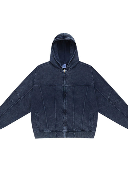 Men's Washed Zip Up Casual Hoodie - DCDesigns mens casual hoodie product view
